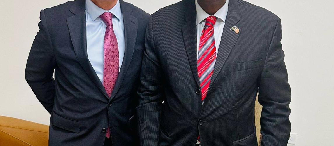 Honorable Mark C. Toner (left), the United States of America Ambassador, accredited near Monrovia and Minister of Justice and Attorney General, Cllr. N. Oswald Tweh. Honorable Mark C. Toner (left), the United States of America Ambassador, accredited near Monrovia and Minister of Justice and Attorney General, Cllr. N. Oswald Tweh.