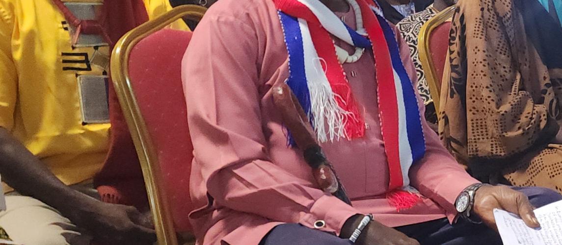 Suspended Paramount Chief Robert Sennah (center), Chairperson of the County Council of Chiefs of Nimba. 