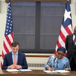 Minister of Foreign Affairs H. E. Mme. Sara Beysolow Nyanti  and Jeremy P. Lewin  U.S. State Department’s Under Secretary for Foreign Assistance