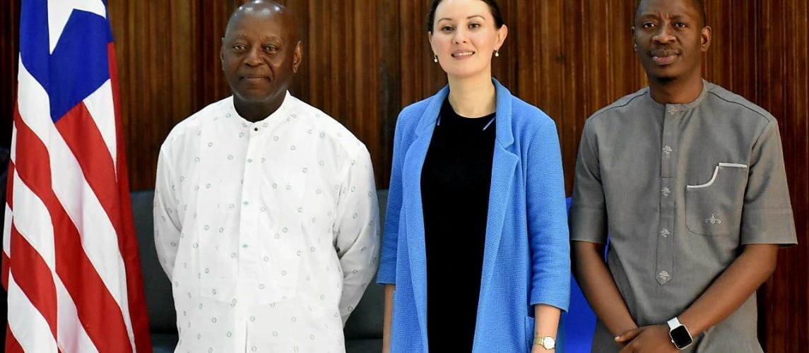 Hon. Reginald B. Goodridge, Director General, Foreign Service Institute (FSI)along with Mme. Joanna Mark Reiter, Deputy Chief of Mission at the British Embassy and Assistant Minister for European Affairs, Hon. Leon M. Talery  