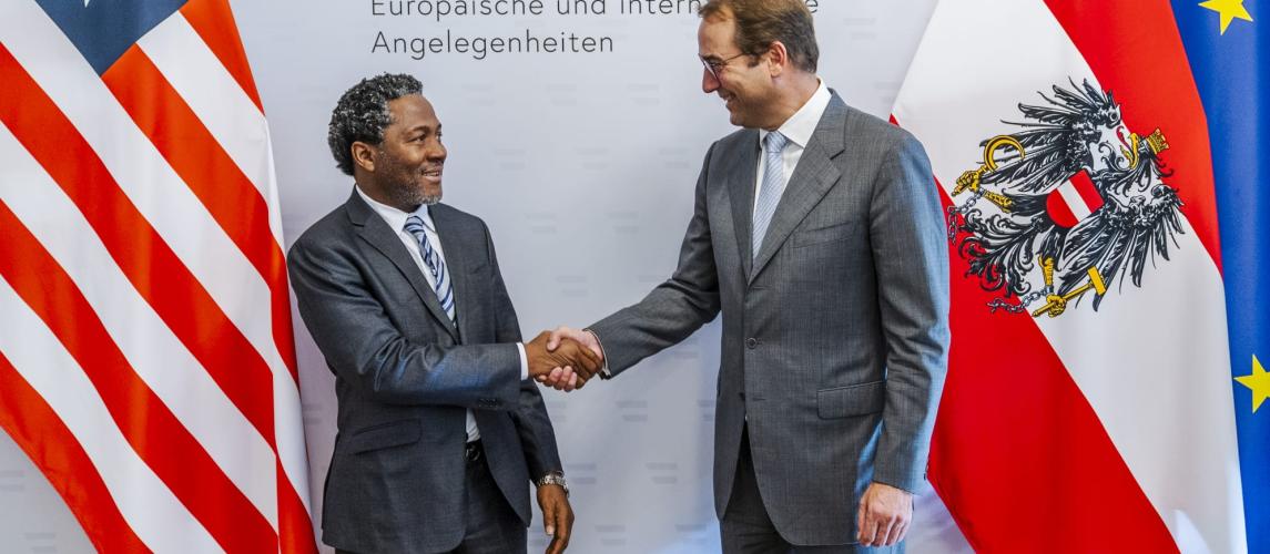 Dr. Ibrahim Nyei, Deputy Minister for International Cooperation and Economic Integration, with Ambassador Nikolaus Marschik, Austria’s Secretary-General for Foreign Affairs. 