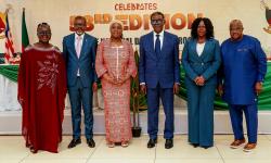 Liberia’s Minister of Foreign Affairs, Her Excellency Sara Beysolow Nyanti, along with the Ambassador of Cameroon accredited to Monrovia, His Excellency Beng’yela Augustine Gang, and guests  