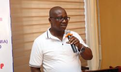 Photo credit: Dep Min for Research &amp; Development Planning, Edward K. Mulbah speaking at the Validation Workshop